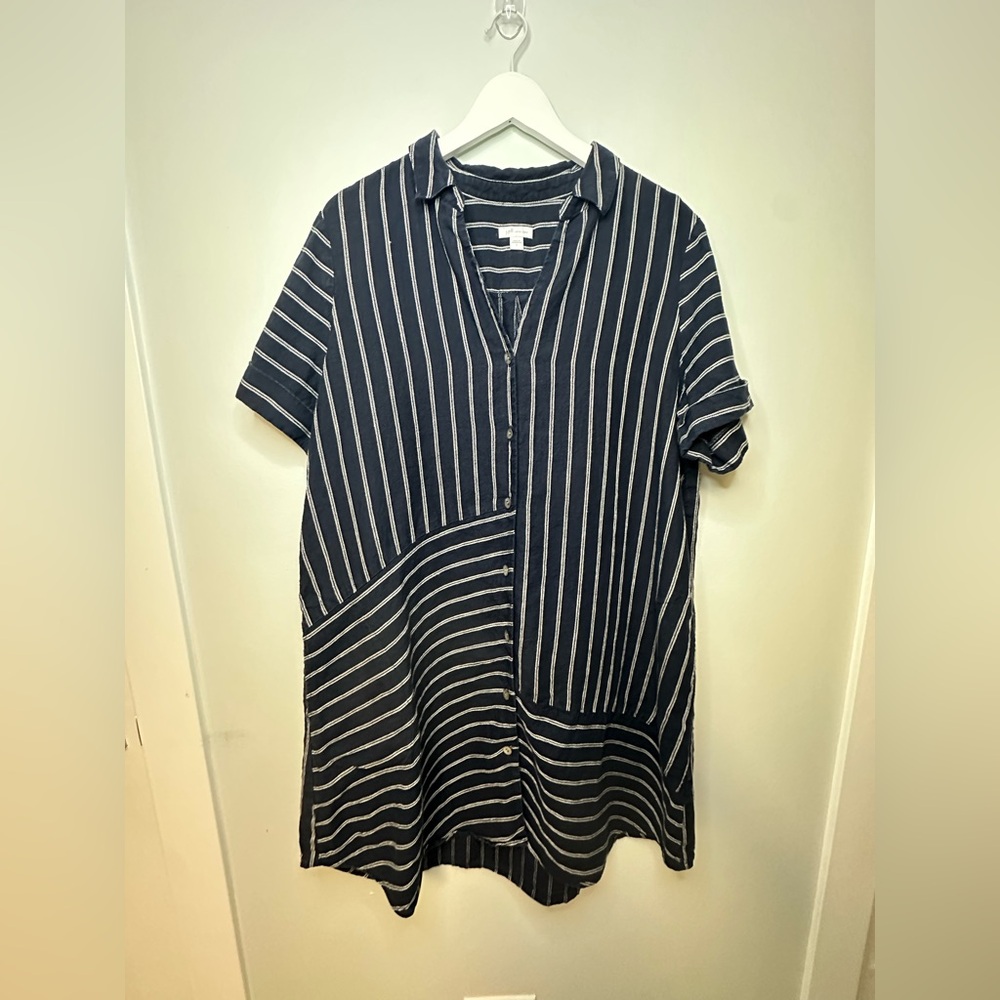 J. Jill Love Linen Navy and White Button Up Linen Relaxed lLinen Dress Sz Large - Picture 8 of 17